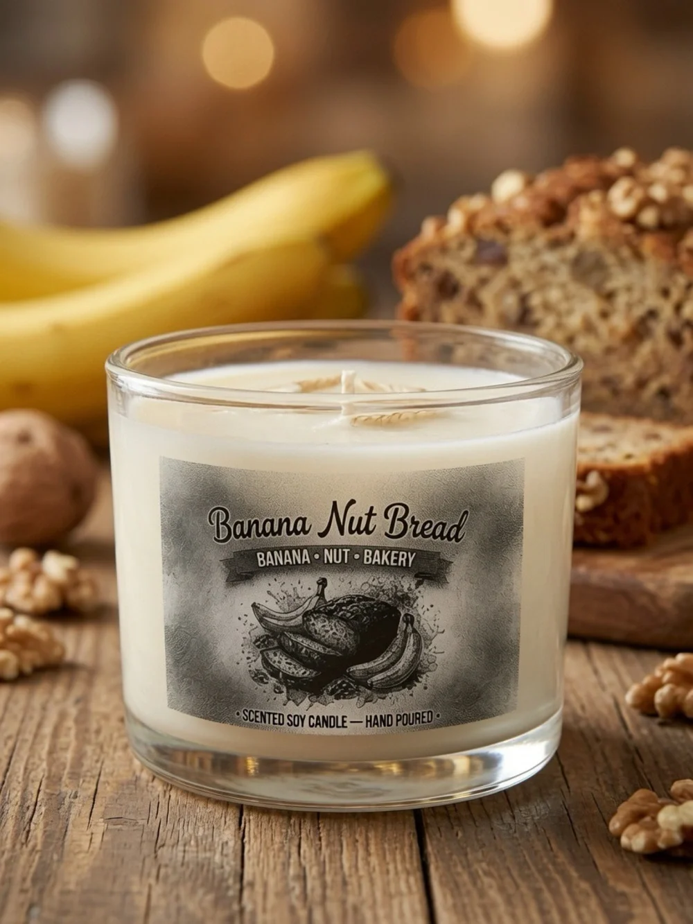 16oz Banana Nut Bread 3-Wick Soy Candle | Handmade Bakery Scent